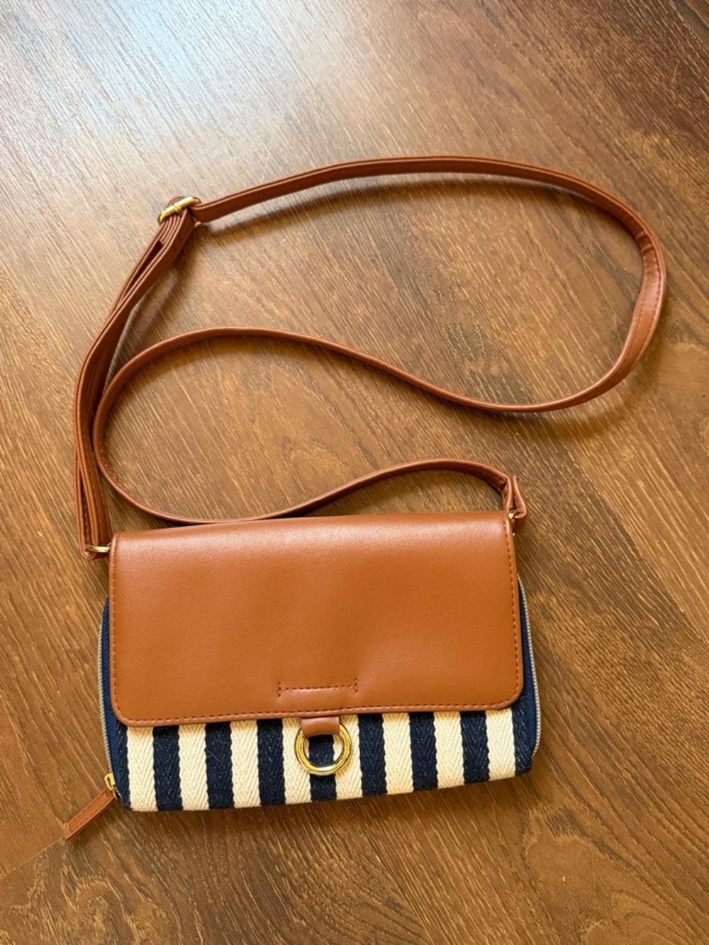 Brown & Navy Striped Crossbody Shoulder Bag